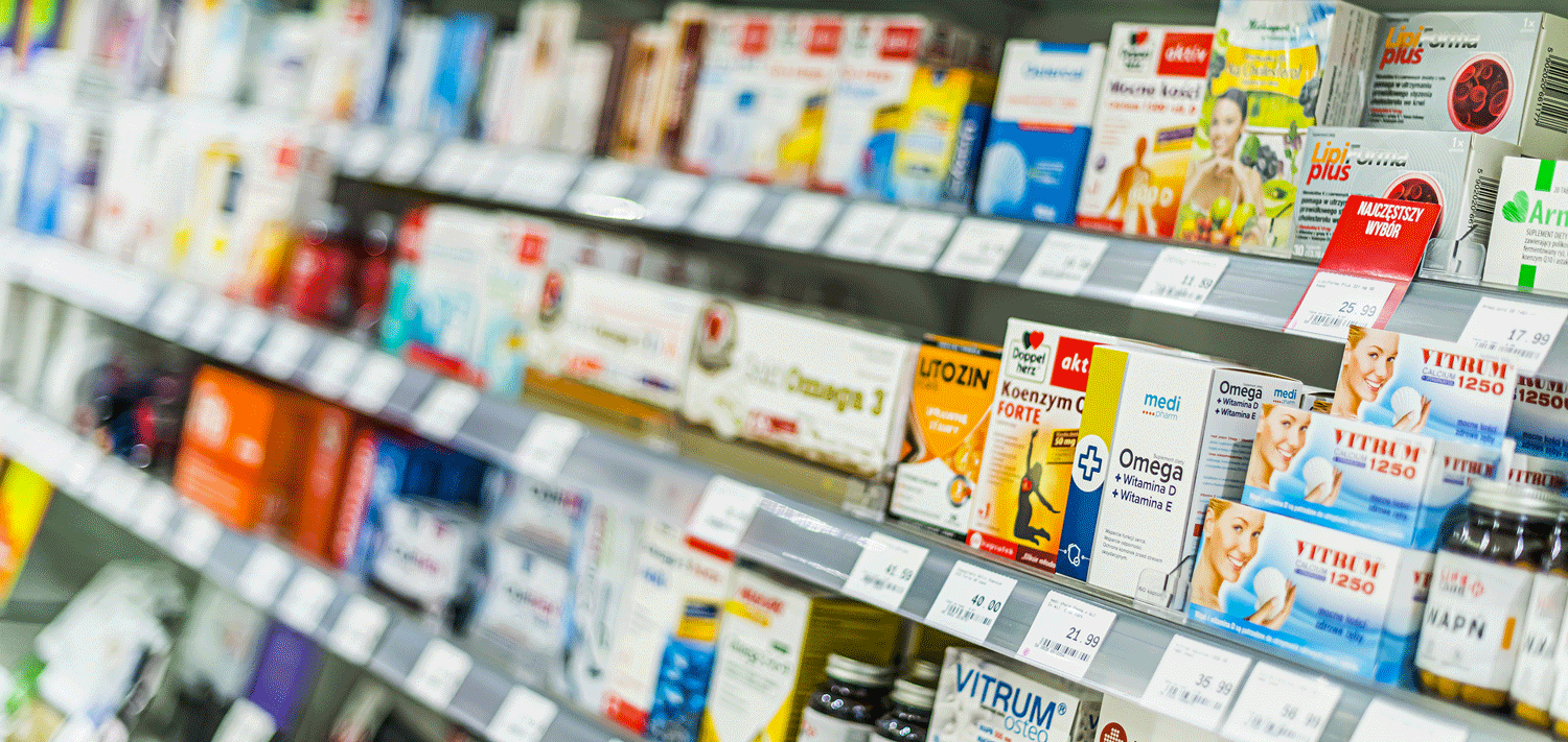Nahrungsergänzungsmittel in einem Supermarkt